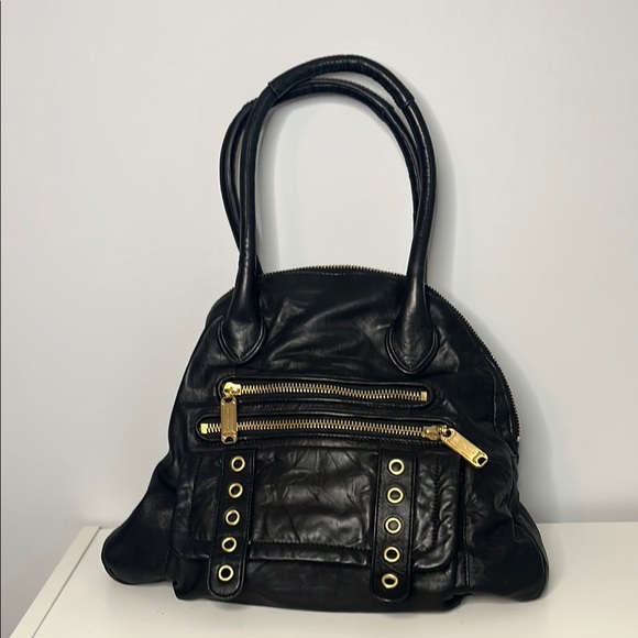 Steve Madden Black Leather Handbag with Gold Accents - Picture 1 of 11